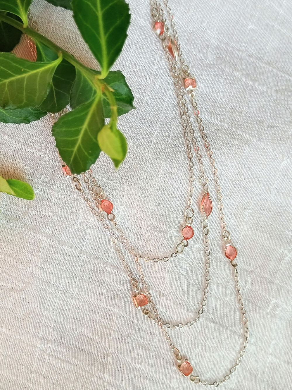 🧚🏼FAIRY CORE 🧚 Pink Glass Crystal & Rhodium Plated, Multi-Stand Necklace